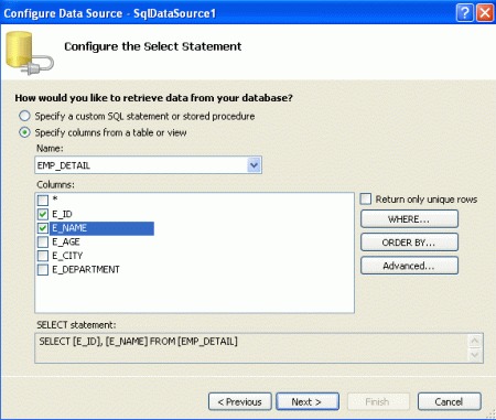 Configure the select statement